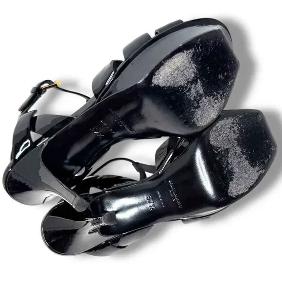 Saint Laurent Tribute Black Patent Leather Platform High Heel Sandals Size 37.5 - Picture 8 of 13